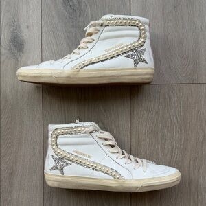 Golden Goose Limited Edition Mid-Top Slide Glitter Pearly Stud Sneakers